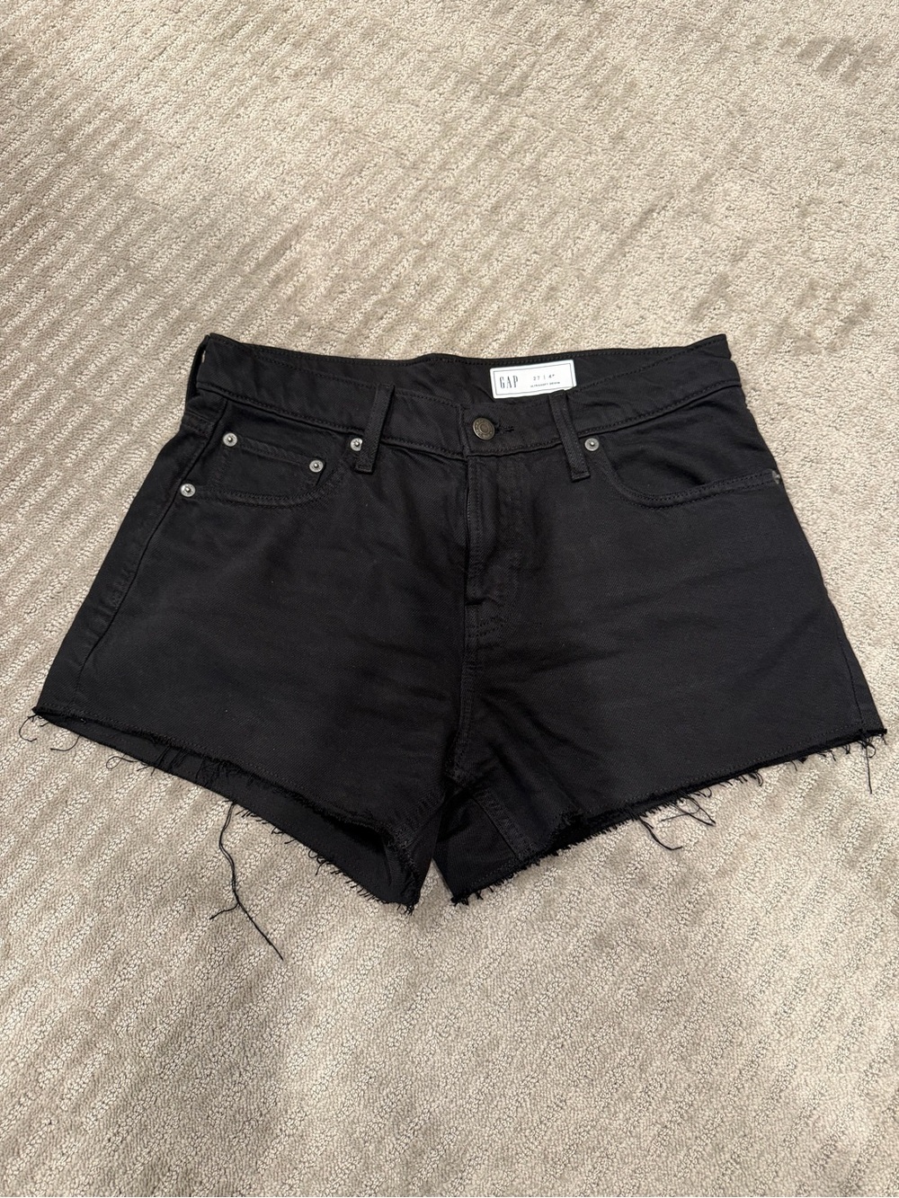GAP Black Denim Frayed Hem Jean Shorts
